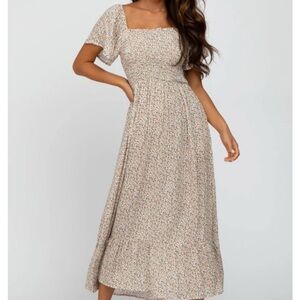 Pinkblush Maternity Ivory Floral Smocked Maxi Dress - Small